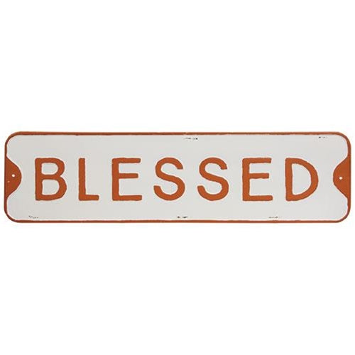 Blessed White Metal Sign