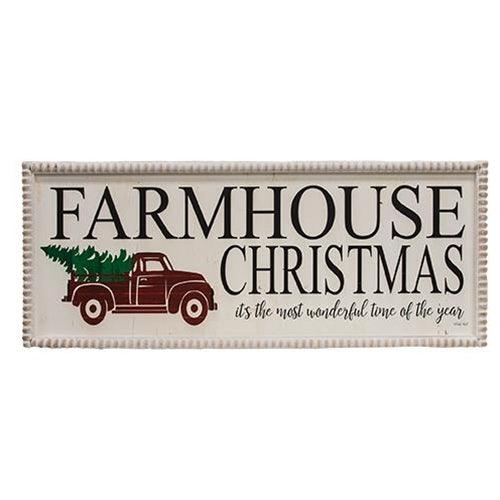 Farmhouse Christmas Truck Beaded Wood Sign