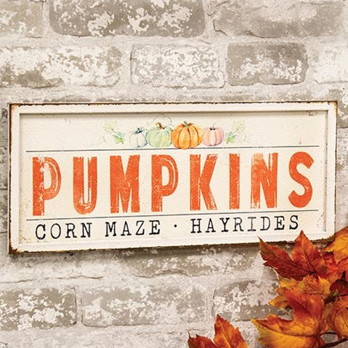 Pumpkins Corn Maze Hayrides Metal Sign