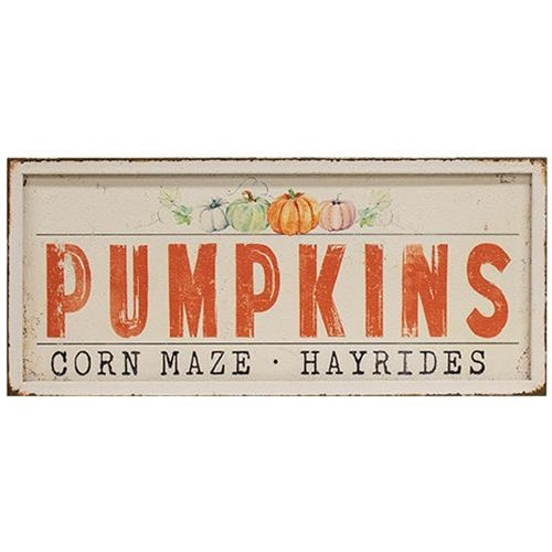 Pumpkins Corn Maze Hayrides Metal Sign