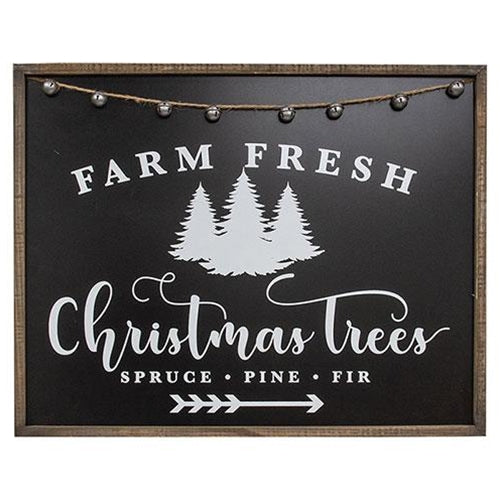 Farm Fresh Christmas Trees Black & White Wood Sign