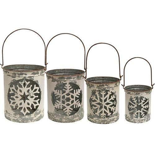 4/Set White Vintage Snowflake Buckets - The Fox Decor