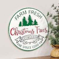 Thumbnail for Farm Fresh Christmas Trees Distressed Round Metal Sign