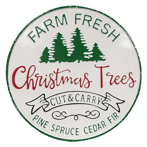Farm Fresh Christmas Trees Distressed Round Metal Sign