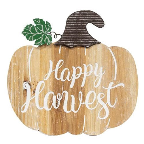 Happy Harvest Engraved Wooden Pumpkin Sign w/Easel Back
