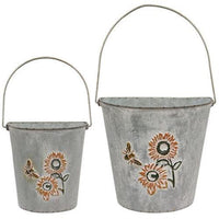 Thumbnail for 2/Set, Washed Metal Sunflower & Bee Wall Buckets - The Fox Decor