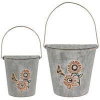 Thumbnail for 2/Set, Washed Metal Sunflower & Bee Wall Buckets