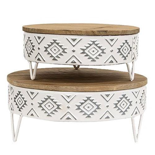 2/Set, Aztec White Metal & Wood Risers - The Fox Decor