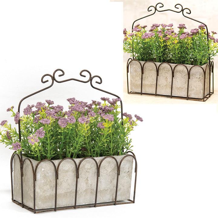 Purple Astilbe in Resin Pot & Metal Basket - The Fox Decor
