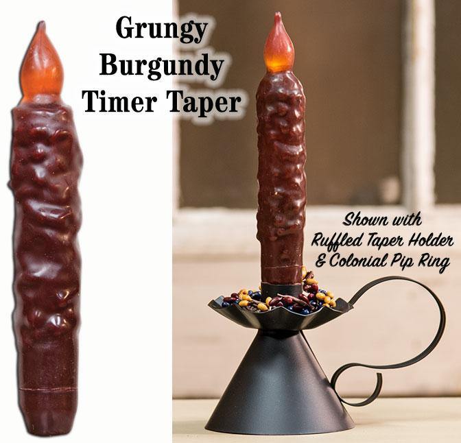 Burgundy Grungy Timer Taper Candle - The Fox Decor