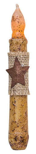 6" Burnt Ivory Burlap & Star Timer Taper - The Fox Decor