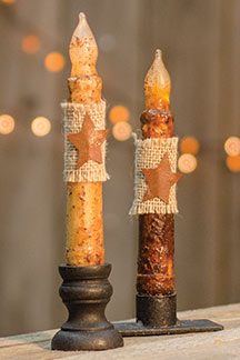 6" Burnt Ivory Burlap & Star Timer Taper - The Fox Decor