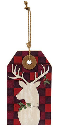 Thumbnail for Buffalo Check Reindeer Wooden Tag - The Fox Decor