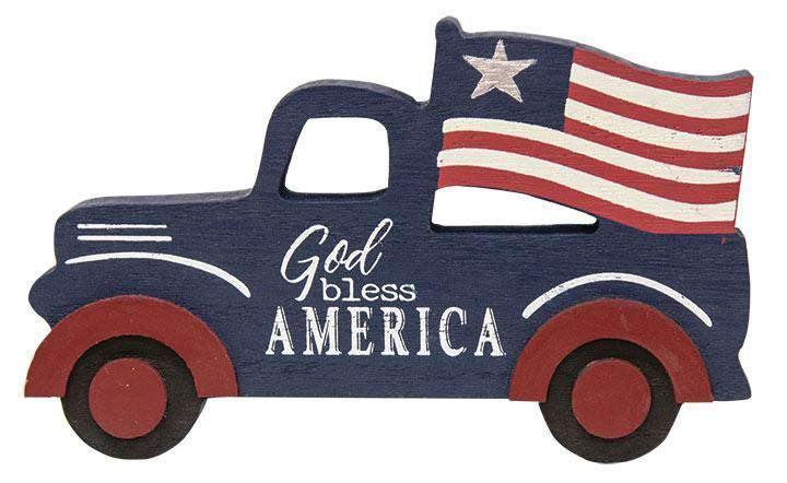 God Bless America Wooden Truck Sitter - The Fox Decor