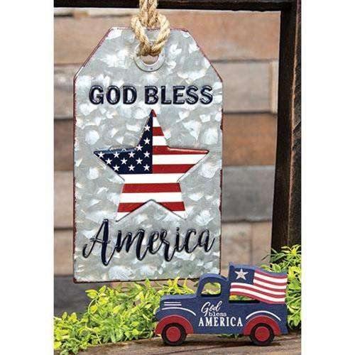 God Bless America Metal Tag w/ Jute - The Fox Decor