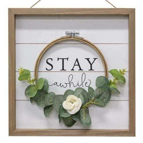 Stay Awhile Floral Framed Sign