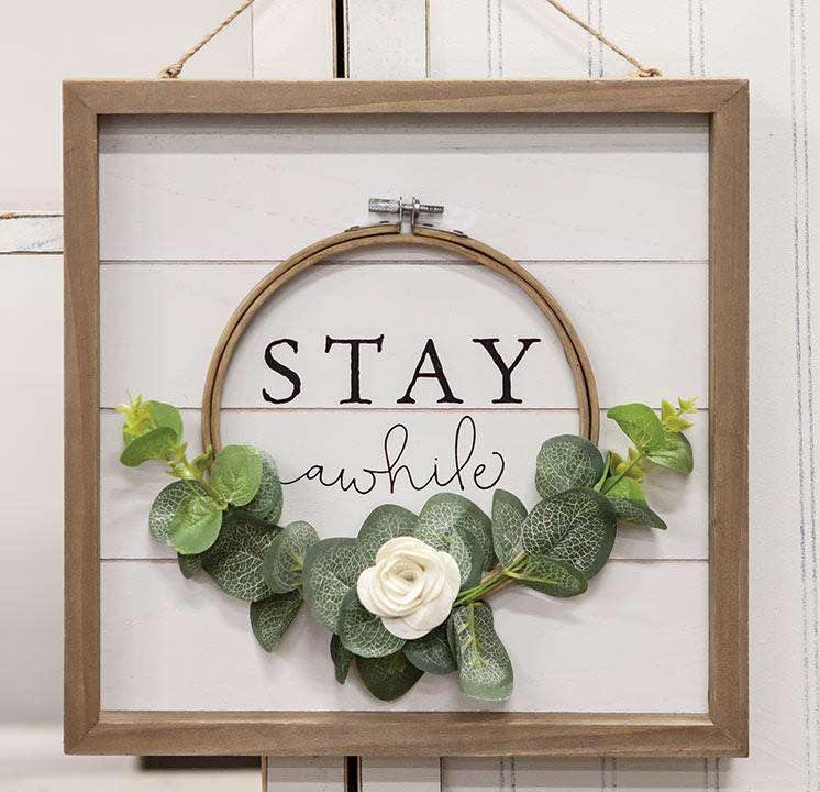 Stay Awhile Floral Framed Sign