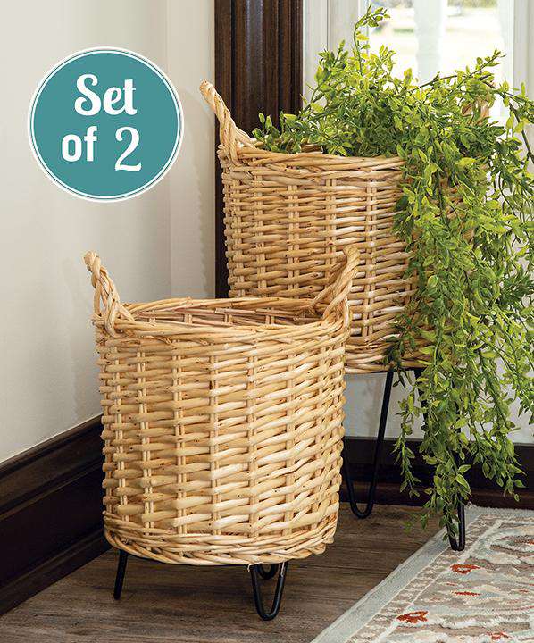 2/Set, Wicker Basket Plant Stands - The Fox Decor
