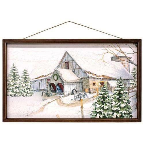 Snowy White Barn Framed Sign - The Fox Decor