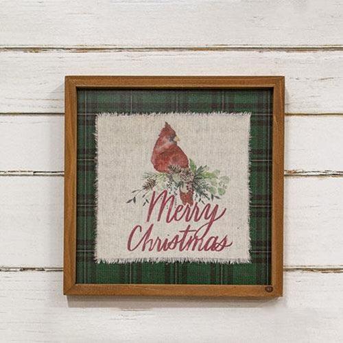 Merry Christmas Cardinal Frayed Fabric Print - The Fox Decor