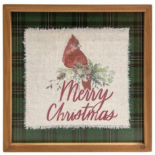 Merry Christmas Cardinal Frayed Fabric Print - The Fox Decor