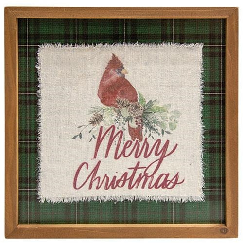 Merry Christmas Cardinal Frayed Fabric Print