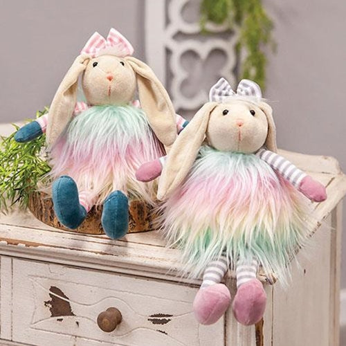Fuzzy Sitting Rainbow Bunny 2/Set