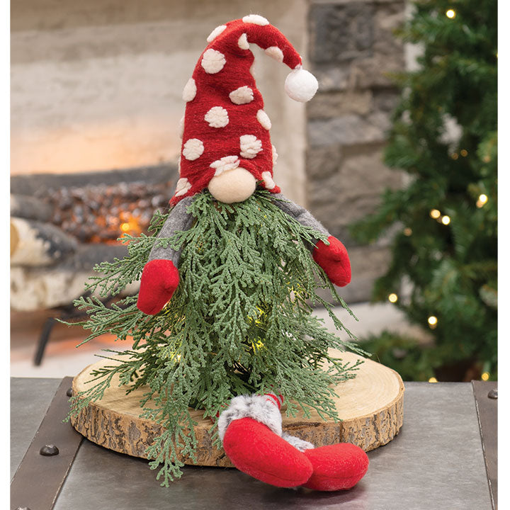 Polka Dot Christmas Tree Dangle Leg Gnome w/LED Lights