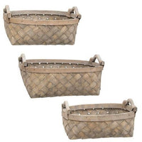 Thumbnail for 3/Set, Graywashed Oval Baskets w/Wooden Handles - The Fox Decor