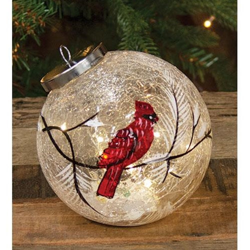 Snowy Cardinal Light Up Ball Ornament
