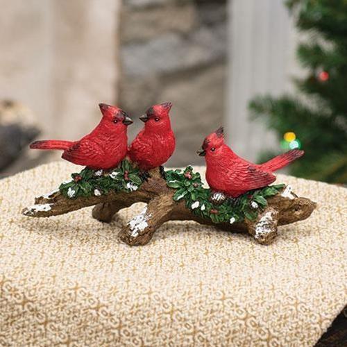 Resin Cardinal Trio on Branch - The Fox Decor