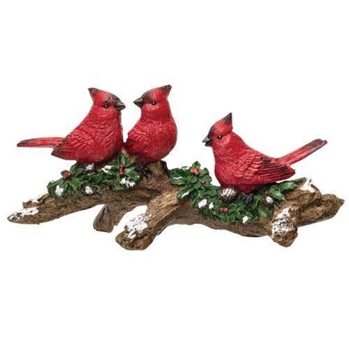 Resin Cardinal Trio on Branch - The Fox Decor