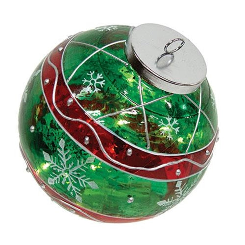 Green Stripe & Snowflake Light Up Ball Ornament