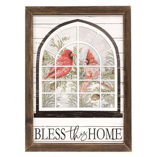 Bless This Home Cardinal Window Framed Print, 18" x 24"