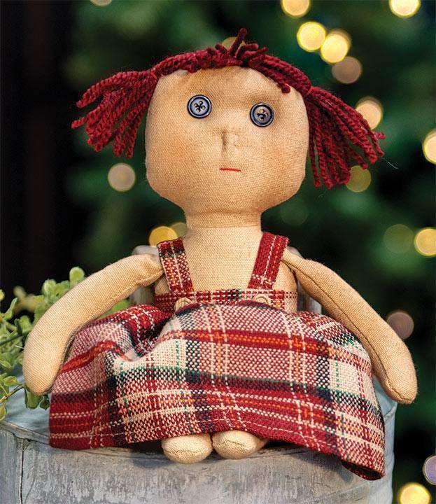 Little Millie Doll country doll with burgundy yarn hair - The Fox Decor