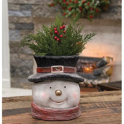 Glittered Resin Snowman Head Planter - The Fox Decor