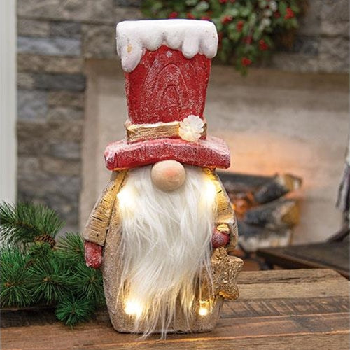 Light Up Carved Look Resin Bearded Gnome
