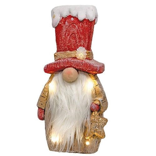 Light Up Carved Look Resin Bearded Gnome