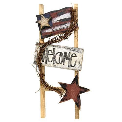 Flag & Star Welcome Ladder - The Fox Decor