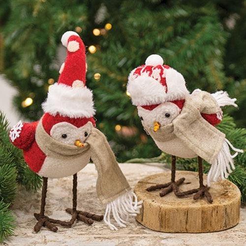 Red & White Felt Winter Bird, 2/set.