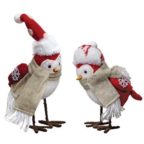 Red & White Felt Winter Bird, 2/set.