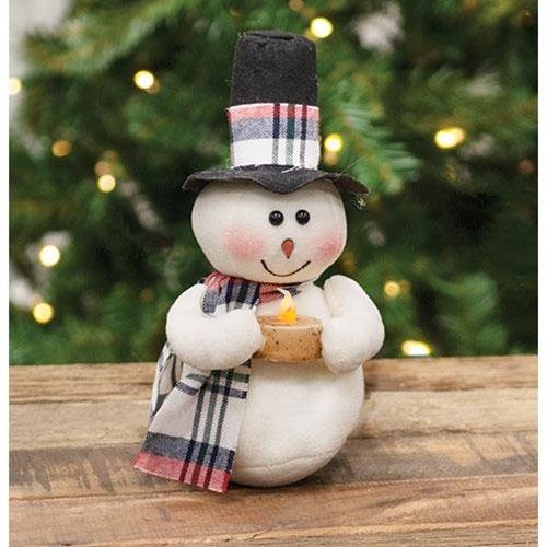 Crimson Top Hat Snowman with Tealight - The Fox Decor