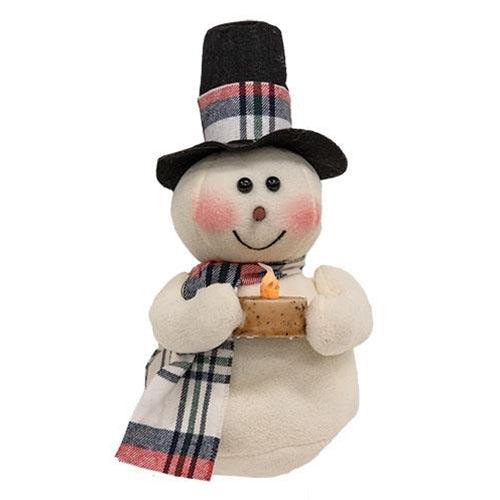 Crimson Top Hat Snowman with Tealight - The Fox Decor