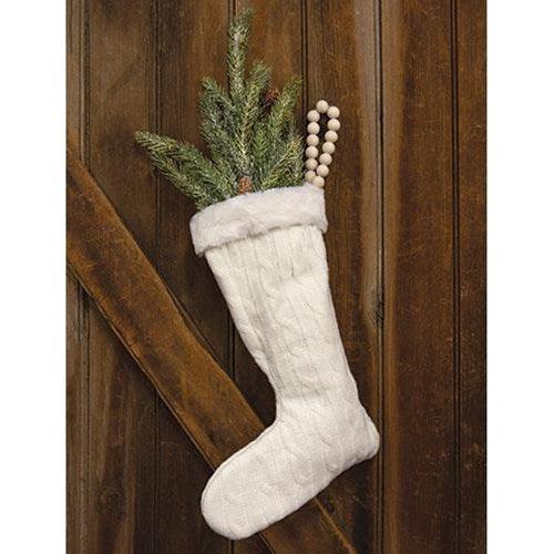 White Stocking With Wooden Bead Hanger - The Fox Decor