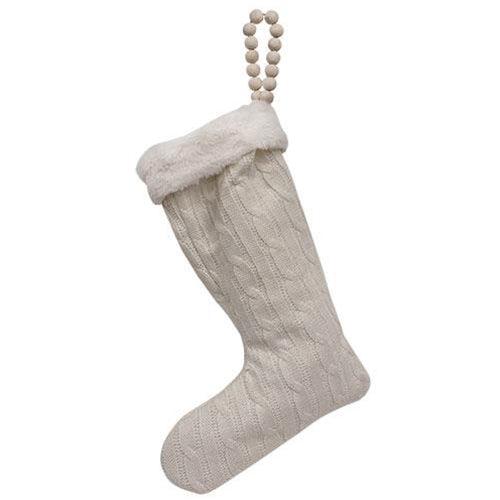 White Stocking With Wooden Bead Hanger - The Fox Decor