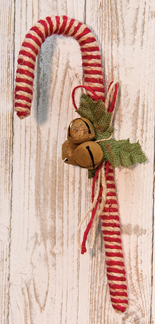 14" Jute Candy Cane w/Bells - The Fox Decor