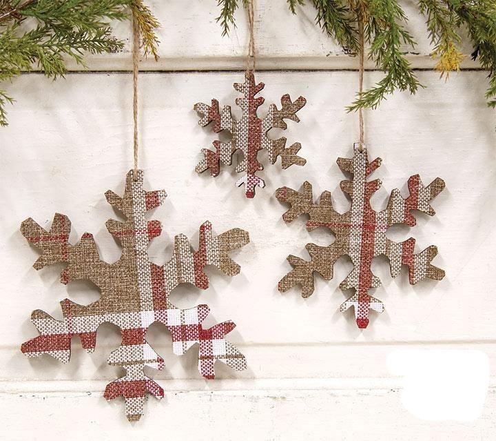 3/Set, Red & White Plaid Snowflakes - The Fox Decor