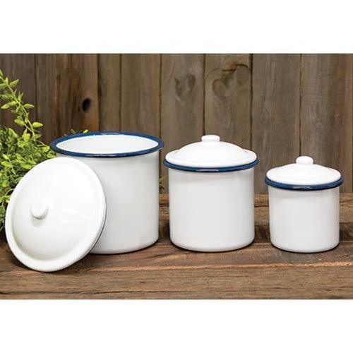 3/Set, Blue Rim Enamel Canisters