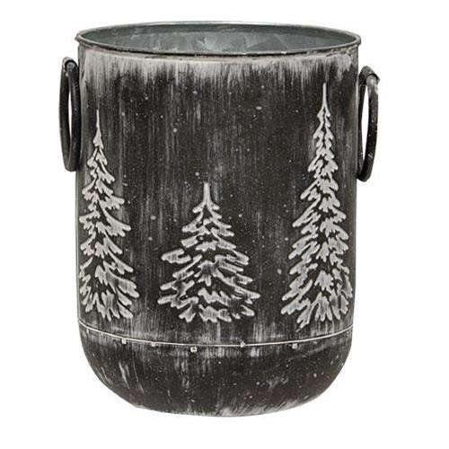 White Washed Black Metal Tree Container, 6.5" x 5.25" - The Fox Decor