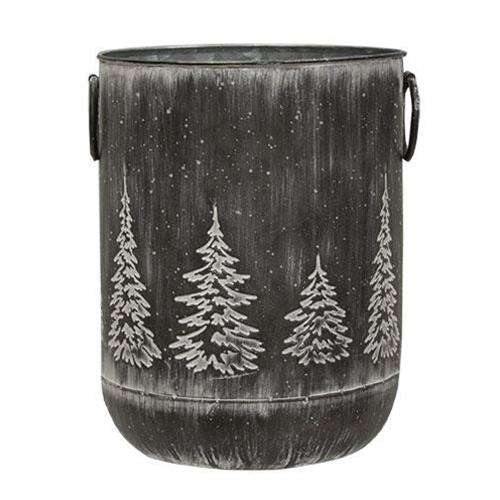 White Washed Black Metal Tree Container, 9.5" x 7.25" - The Fox Decor